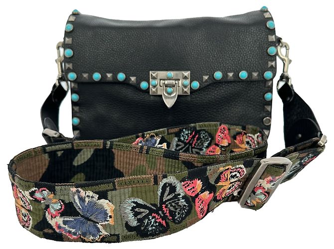 Bolsa de Ombro Rolling Rockstud Valentino Garavani em couro preto - vista 2