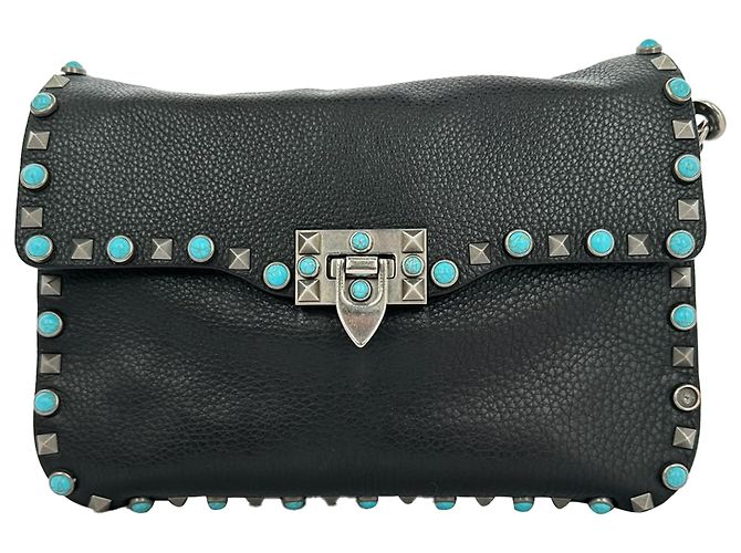 Bolsa de Ombro Rolling Rockstud Valentino Garavani em couro preto - vista 4