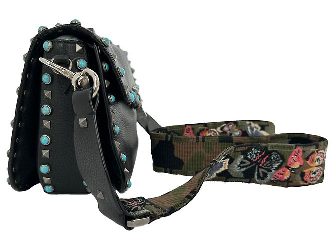 Bolsa de Ombro Rolling Rockstud Valentino Garavani em couro preto - vista 5