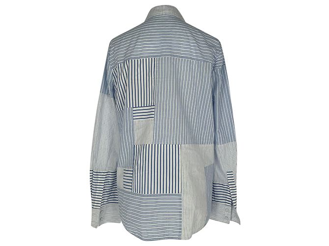 Camicia Gabriela Hearst Taj in cotone upcycled patchwork azzurro Blu Blu chiaro - vista 3
