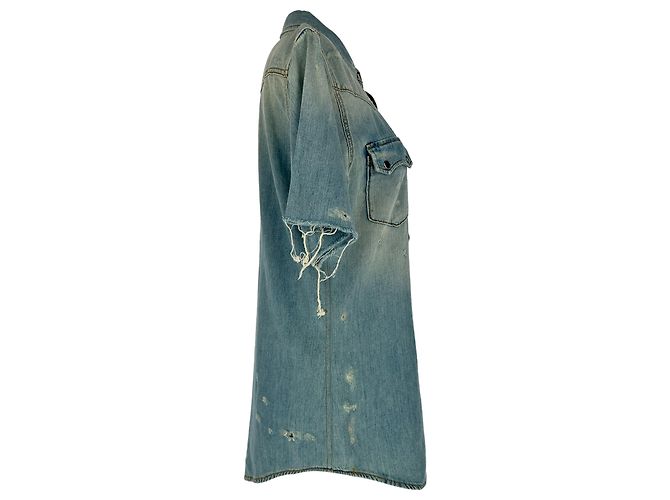 Autre Marque Camicia in denim a maniche corte Saint Laurent in cotone blu Blu chiaro - vista 2