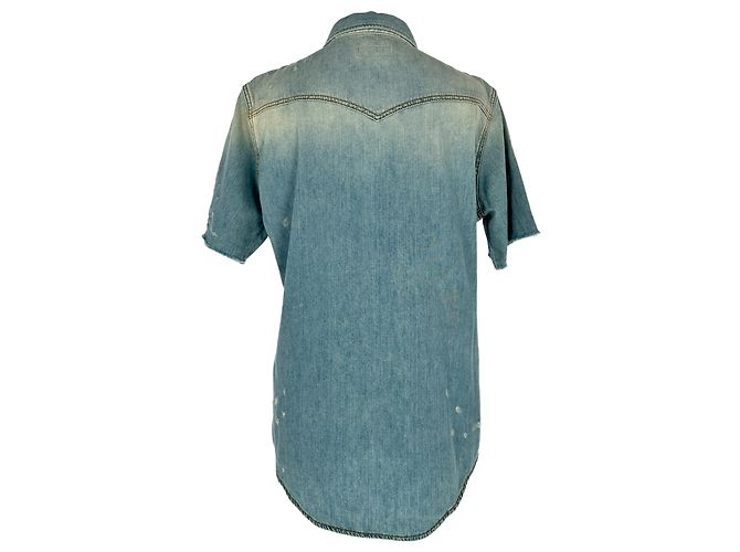 Autre Marque Camicia in denim a maniche corte Saint Laurent in cotone blu Blu chiaro - vista 3