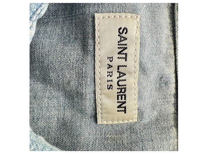 Autre Marque Camicia in denim a maniche corte Saint Laurent in cotone blu Blu chiaro - vista 4
