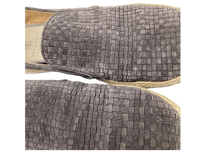 Espadrilles tressées Brunello Cucinelli en daim gris - vue 14