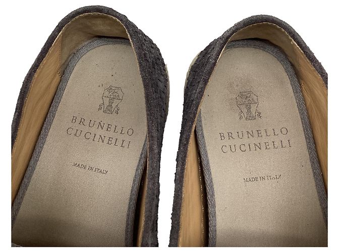 Espadrilles tressées Brunello Cucinelli en daim gris - vue 15