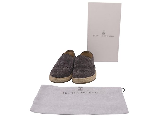 Espadrilles tressées Brunello Cucinelli en daim gris - vue 6