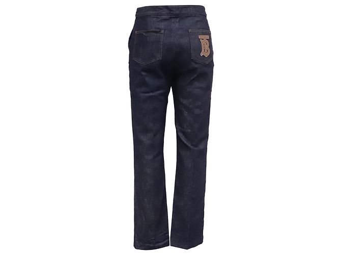 Burberry Straight Leg Denim Pants in Navy Blue Cotton - view 3