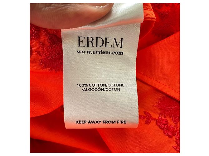 Vestido corto escalonado bordado Erdem en algodón naranja - vista 12