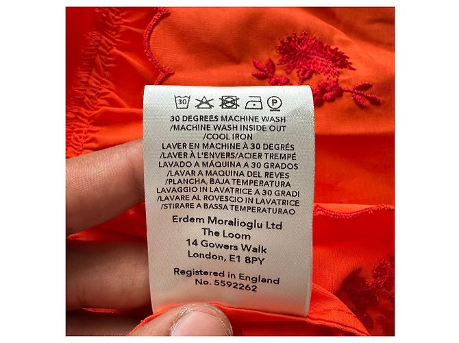 Vestido corto escalonado bordado Erdem en algodón naranja - vista 13
