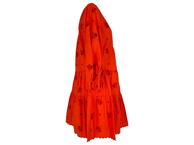 Vestido corto escalonado bordado Erdem en algodón naranja - vista 2