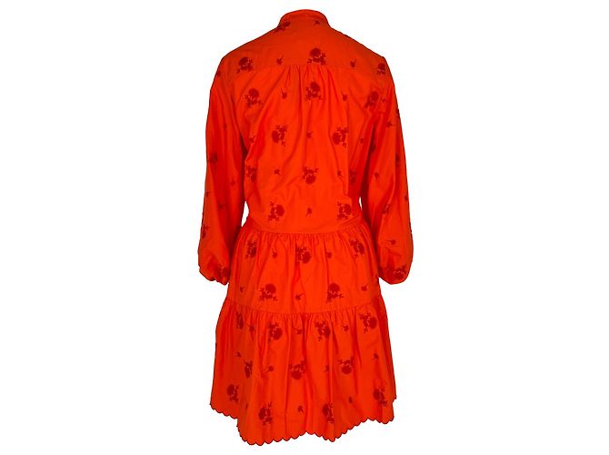 Vestido corto escalonado bordado Erdem en algodón naranja - vista 3