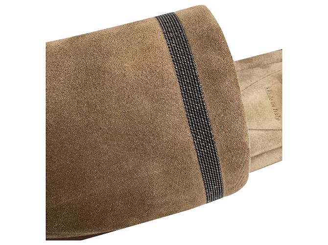Mules Brunello Cucinelli en ante marrón Castaño Roja - vista 10
