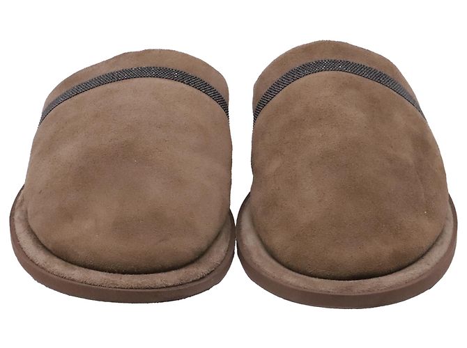 Mules Brunello Cucinelli en ante marrón Castaño Roja - vista 2