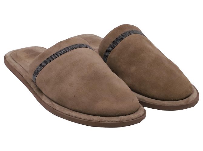 Mules Brunello Cucinelli en ante marrón Castaño Roja - vista 3