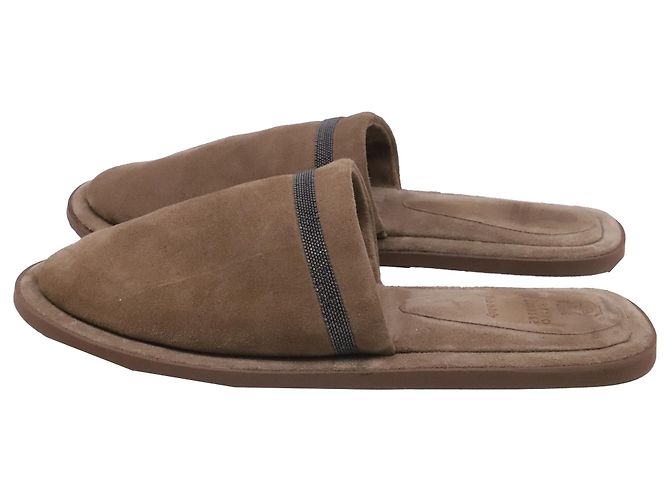 Mules Brunello Cucinelli en ante marrón Castaño Roja - vista 4