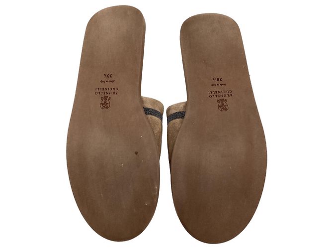 Mules Brunello Cucinelli en ante marrón Castaño Roja - vista 9