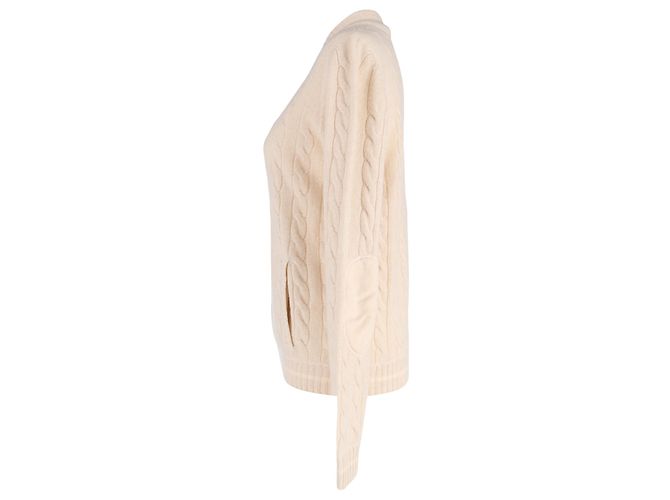 Cardigã com zíper em malha trançada Brunello Cucinelli em cashmere creme Branco Cru - vista 2