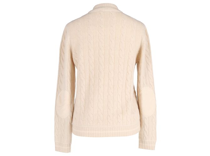 Cardigã com zíper em malha trançada Brunello Cucinelli em cashmere creme Branco Cru - vista 3