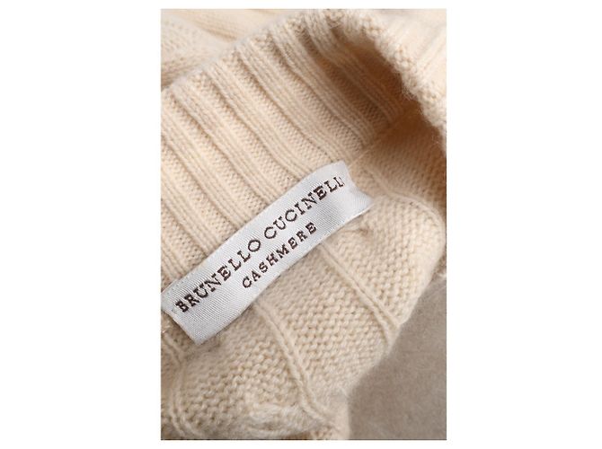 Cardigã com zíper em malha trançada Brunello Cucinelli em cashmere creme Branco Cru - vista 4