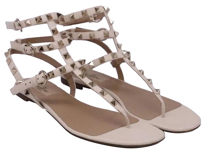 Sandali bassi Rockstud Valentino Garavani in pelle bianca - vista 3