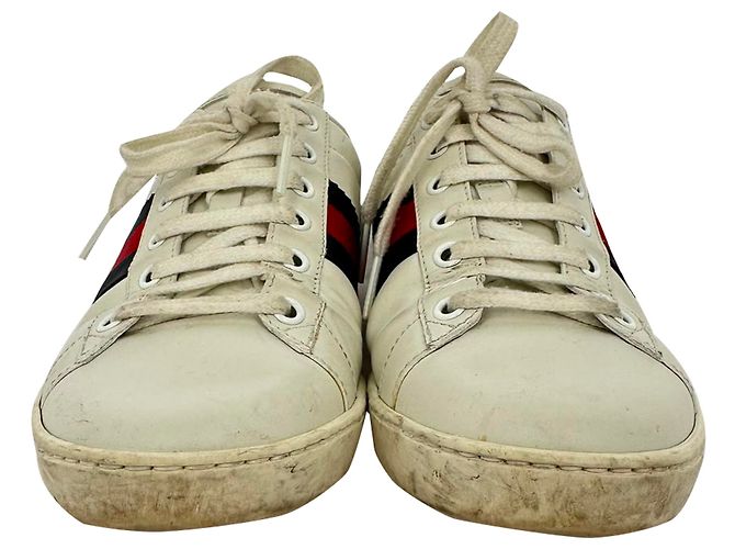 Baskets Gucci Ace Low-Top en cuir blanc Écru - vue 2