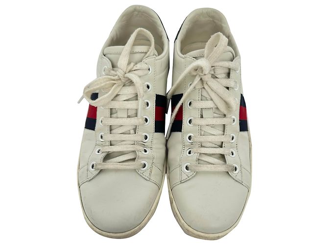 Baskets Gucci Ace Low-Top en cuir blanc Écru - vue 3