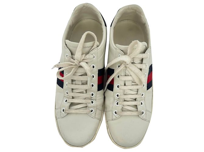 Baskets Gucci Ace Low-Top en cuir blanc Écru - vue 4