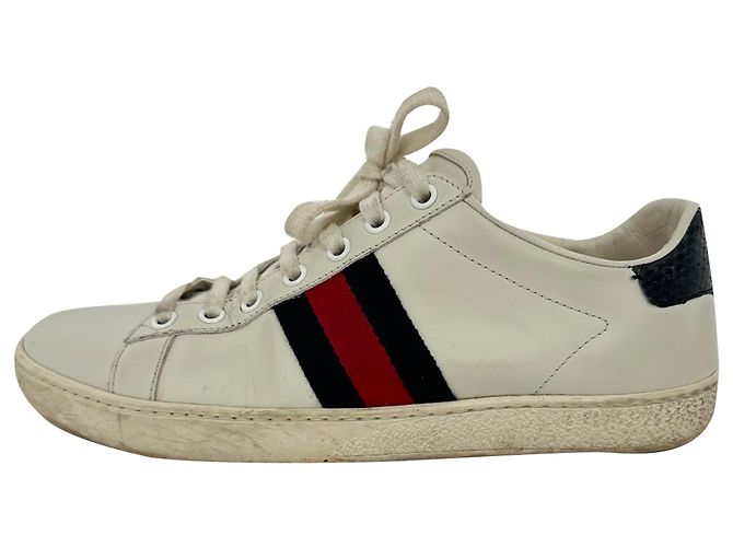 Baskets Gucci Ace Low-Top en cuir blanc Écru - vue 8