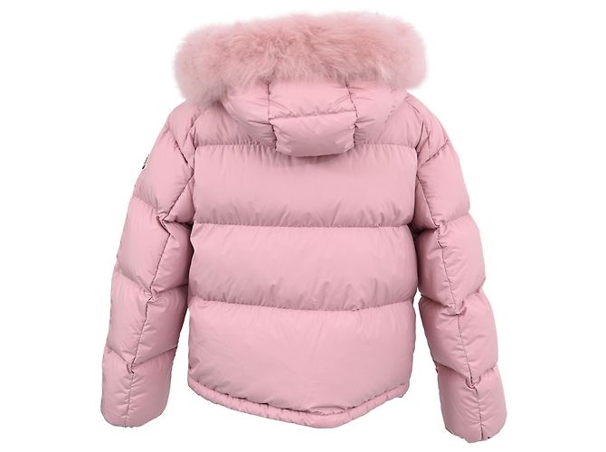 Moncler Mino Fur-Trimmed Down Jacket in Pink Polyester - view 3