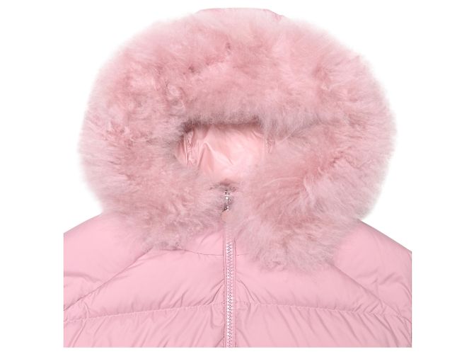 Moncler Mino Fur-Trimmed Down Jacket in Pink Polyester - view 4