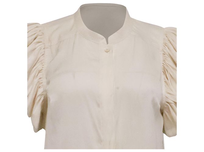 Zadig & Voltaire Tiza Bluse mit Rüschenärmeln aus elfenbeinfarbenem Polyester Weiß Roh - Ansicht 2