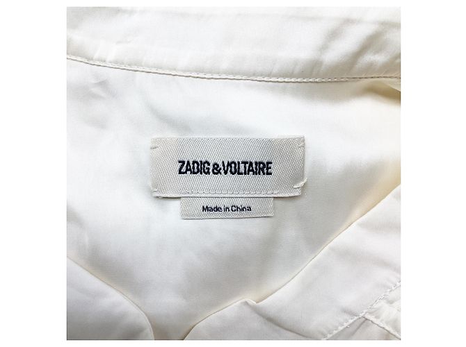 Zadig & Voltaire Tiza Bluse mit Rüschenärmeln aus elfenbeinfarbenem Polyester Weiß Roh - Ansicht 8