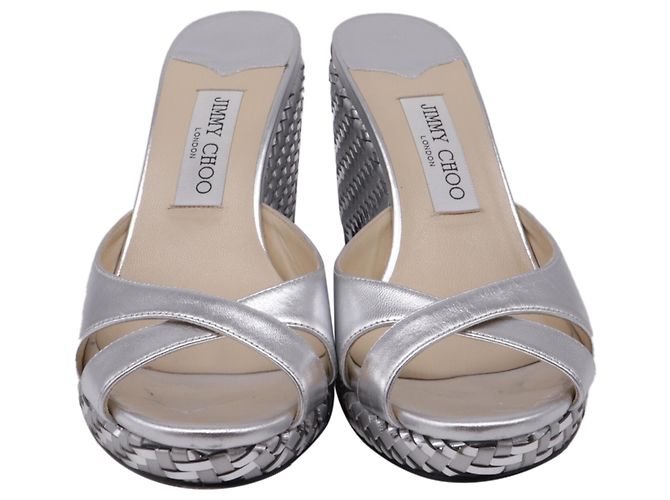 Sandali wedge Jimmy Choo Almer 105 in pelle argento Metallico - vista 2