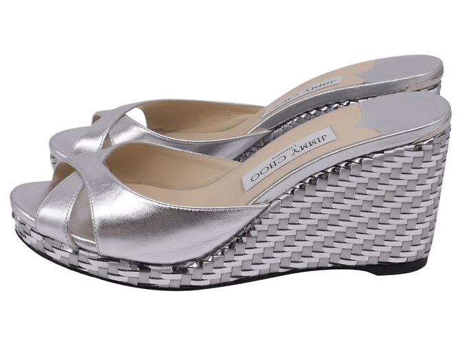 Sandali wedge Jimmy Choo Almer 105 in pelle argento Metallico - vista 4
