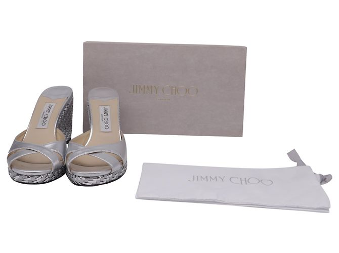 Sandali wedge Jimmy Choo Almer 105 in pelle argento Metallico - vista 6