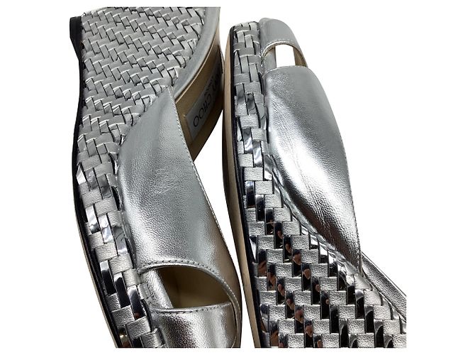 Sandali wedge Jimmy Choo Almer 105 in pelle argento Metallico - vista 9