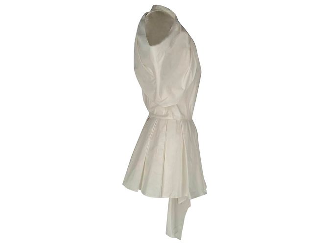 Top drapeado asimétrico Alexander Mcqueen en algodón blanco Crudo - vista 2