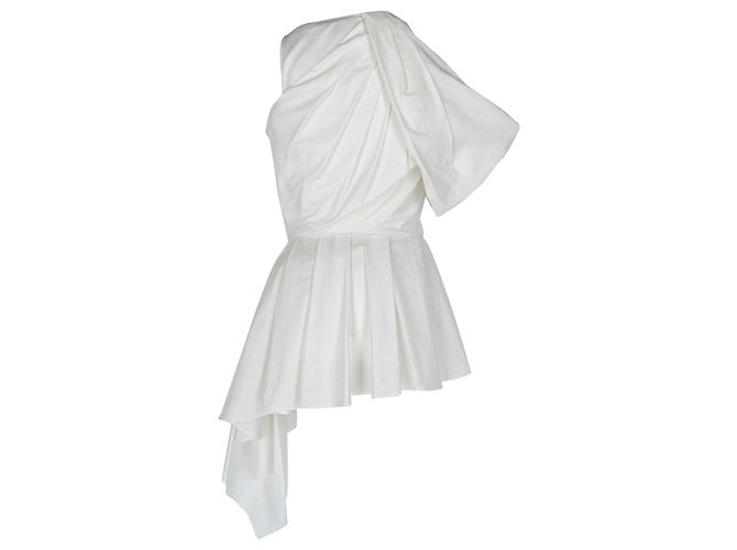 Top drapeado asimétrico Alexander Mcqueen en algodón blanco Crudo - vista 3