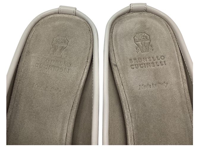 Brunello Cucinelli Monili Leather Mules in Grey Leather - view 10