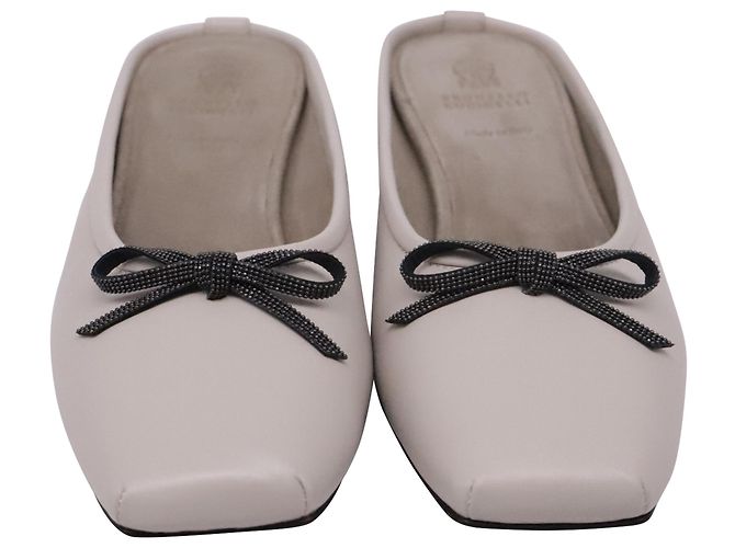 Brunello Cucinelli Monili Leather Mules in Grey Leather - view 2