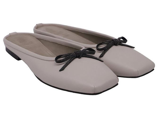 Brunello Cucinelli Monili Leather Mules in Grey Leather - view 3