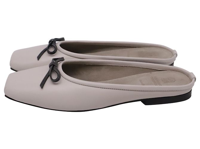Brunello Cucinelli Monili Leather Mules in Grey Leather - view 4
