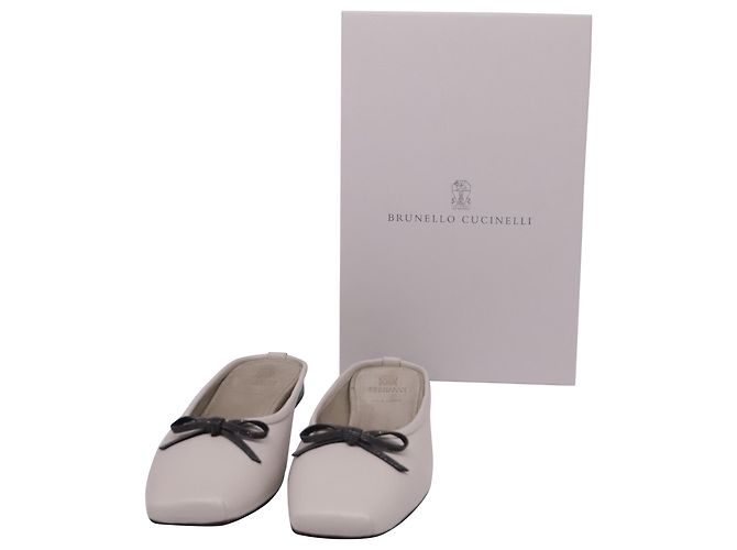 Brunello Cucinelli Monili Leather Mules in Grey Leather - view 6