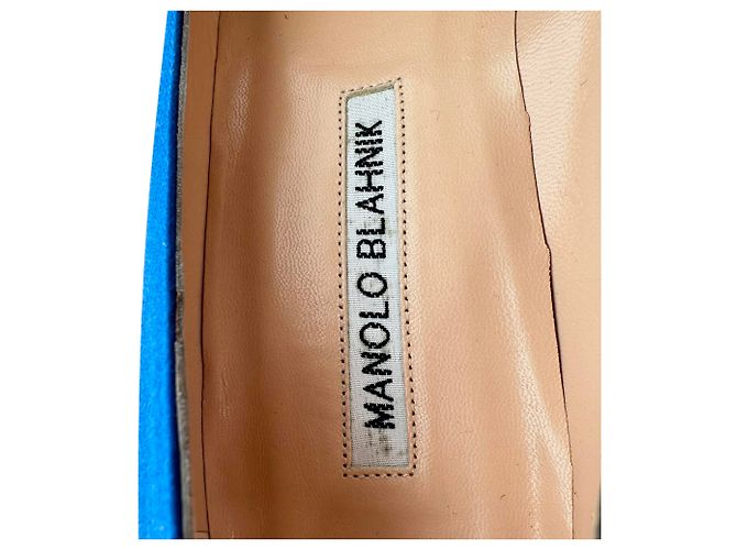 Décolleté Manolo Blahnik Hangisi Embellished in raso blu - vista 11