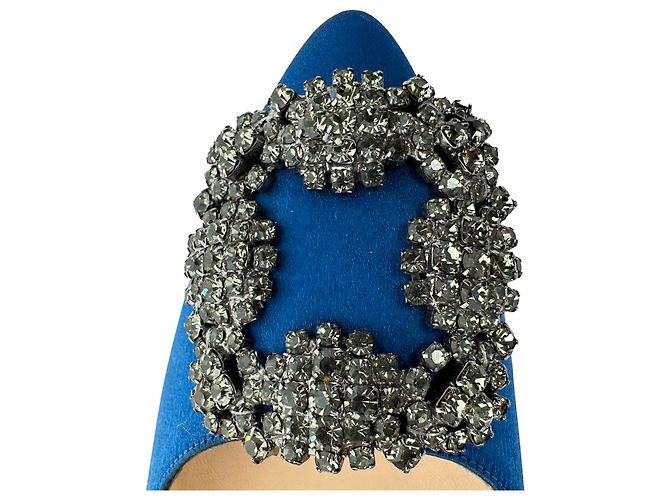 Décolleté Manolo Blahnik Hangisi Embellished in raso blu - vista 12