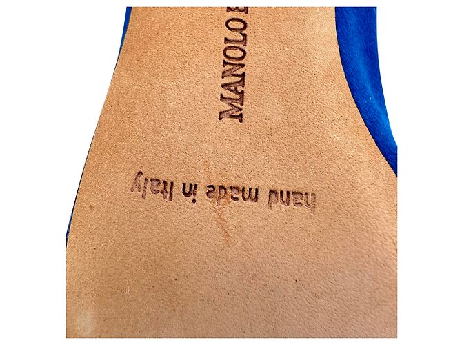 Décolleté Manolo Blahnik Hangisi Embellished in raso blu - vista 8
