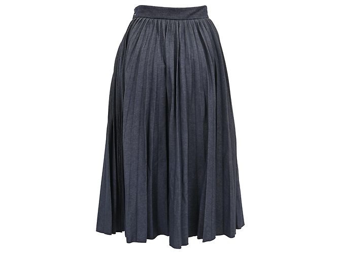Falda midi plisada de denim MSGM en algodón azul oscuro - vista 3