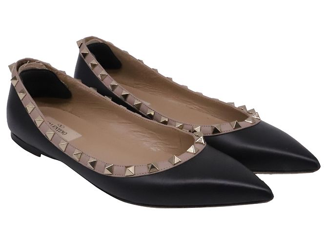 Ballerine a punta Rockstud Valentino Garavani in pelle nera - vista 3