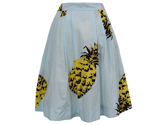 Falda midi MSGM con estampado de piña en algodón azul claro - vista 3