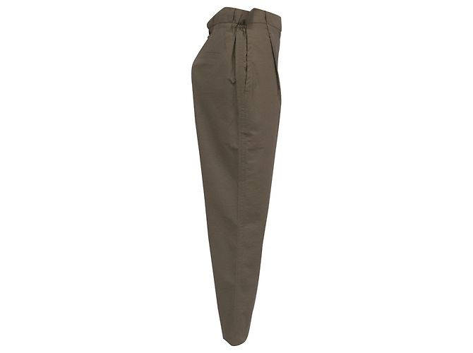 Pantalones Straight-Leg Paper Bag Brunello Cucinelli en algodón olive Verde Verde oliva - vista 2